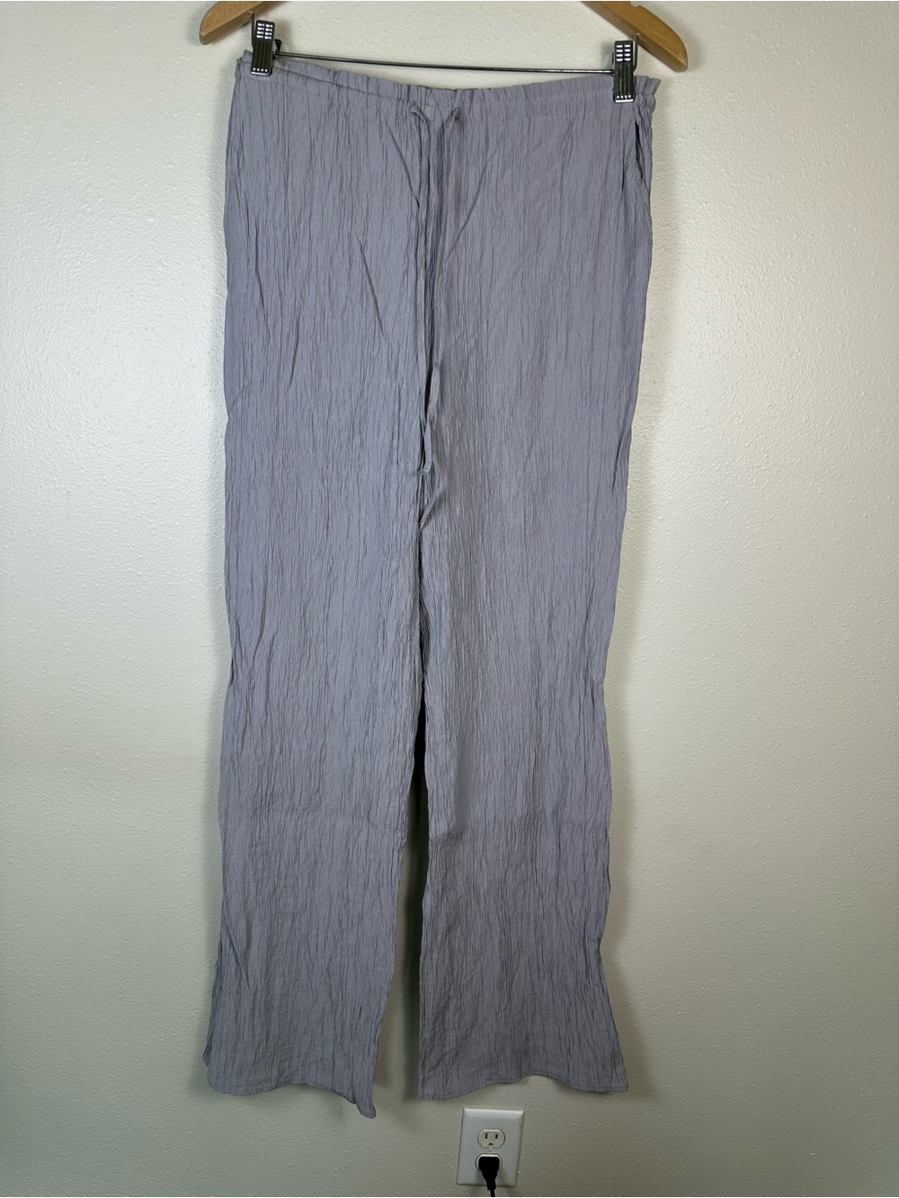 ZARA Wrinkle Effect Women S Boho Resort Wear Chic Gray Relaxed Wide Leg Pants